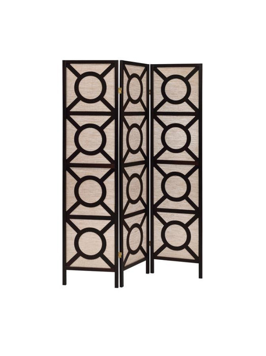 3-panel Geometric Folding Screen Tan And Cappuccino