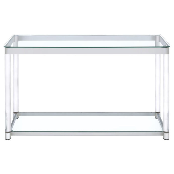 Living Room: Glass Top Occasional Tables - Claude Sofa Table With Lower Shelf Chrome And Clear