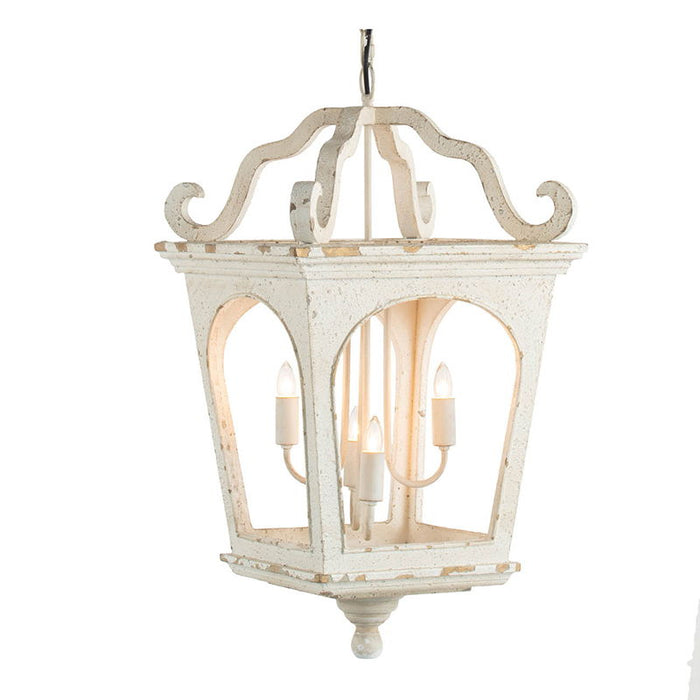 4 Light Wood Chandelier, Hanging Light Fixture With Adjustable Chain For Kitchen Dining Room Foyer, Bulb Not Included - Cream White