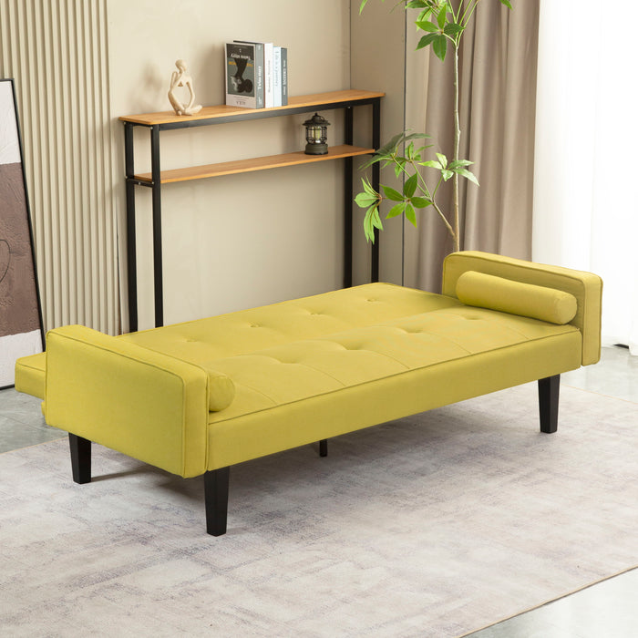 Futon Sofa Bed Convertible Couch Bed With Armrests Modern Living Room Linen Sofa Bed, Folding Recliner Futon Couch Sleeper Set With Solid Wood Legs