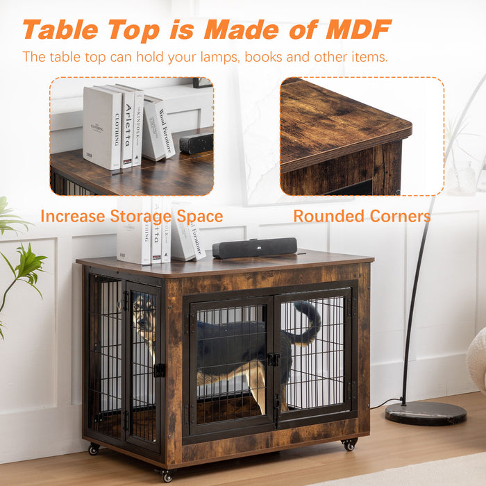 Dog Crate Furniture, Large Dog Kennel, Wooden Pet Furniture With Pull Out Tray, Home & Indoor Use, Double Door Modern Side End Table For Dog