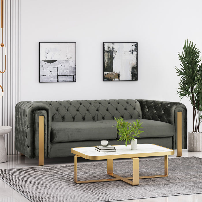 Comfy 3 Sofa With Tufted Back And Arm, Modern For Living Room - Gray