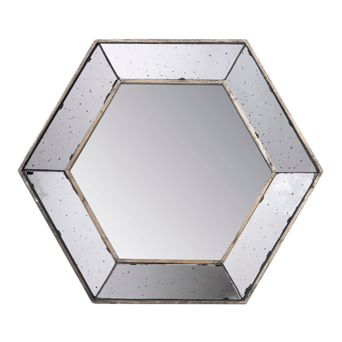 Hexagon Wall Mirror With Traditional Silver Finish, Home Decor Accent Mirror For Living Room - Silver