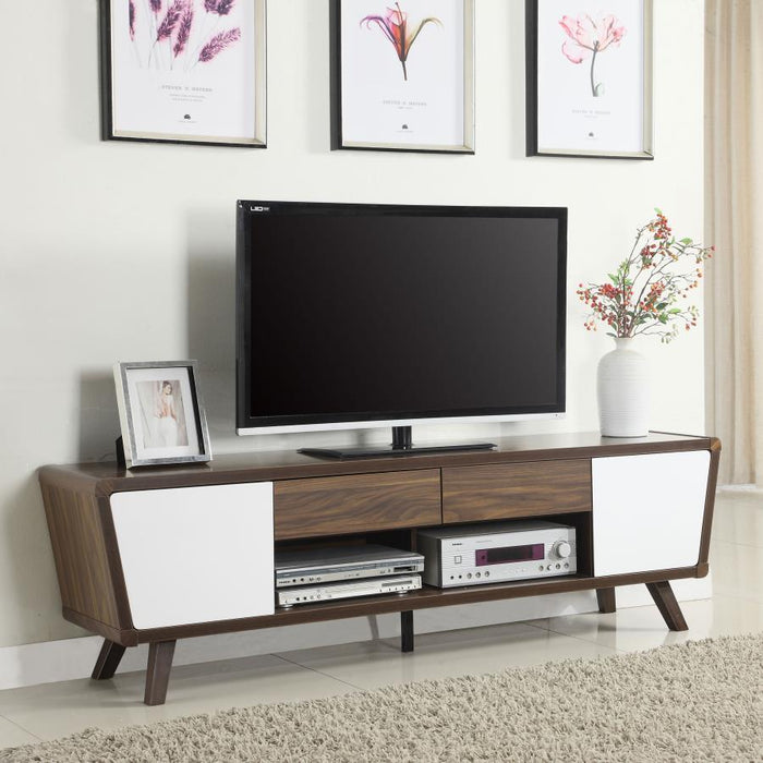 Living Room : Tv Consoles - 2-drawer Tv Console Dark Walnut And Glossy White