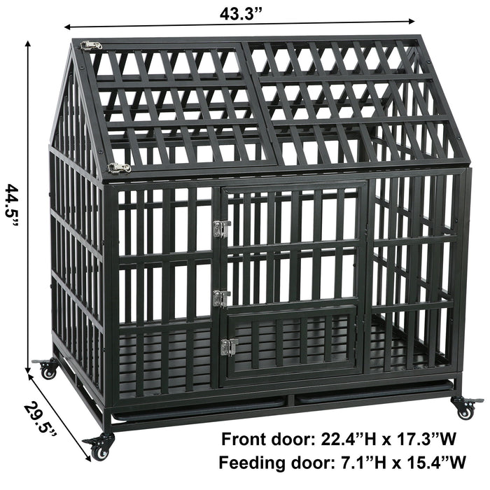 Heavy Duty Dog Cage Pet Crate With Roof - Black