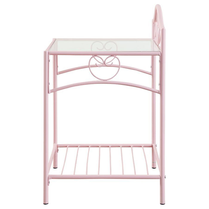 Massi Collection - Massi 1-shelf Nightstand With Glass Top Powder Pink