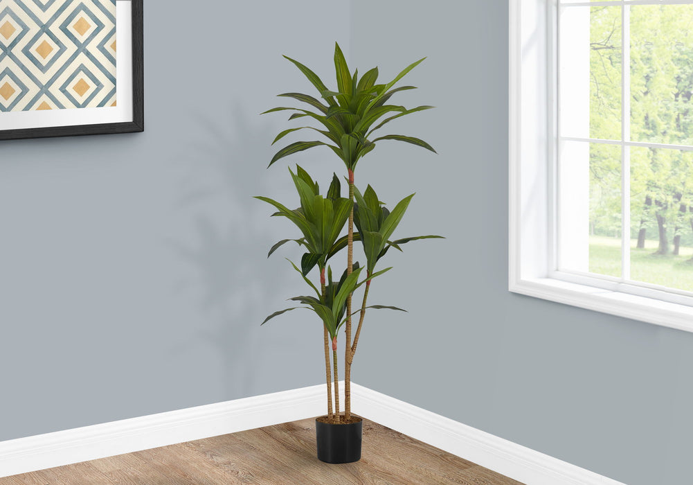 Artificial Plant, 51" Tall, Dracaena Tree, Indoor, Faux, Fake, Floor, Greenery, Potted, Real Touch, Decorative - Green / Black