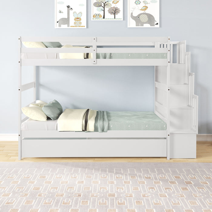 Twin Over Twin Bunk Beds With Twin Trundle And Stairway Storage Function