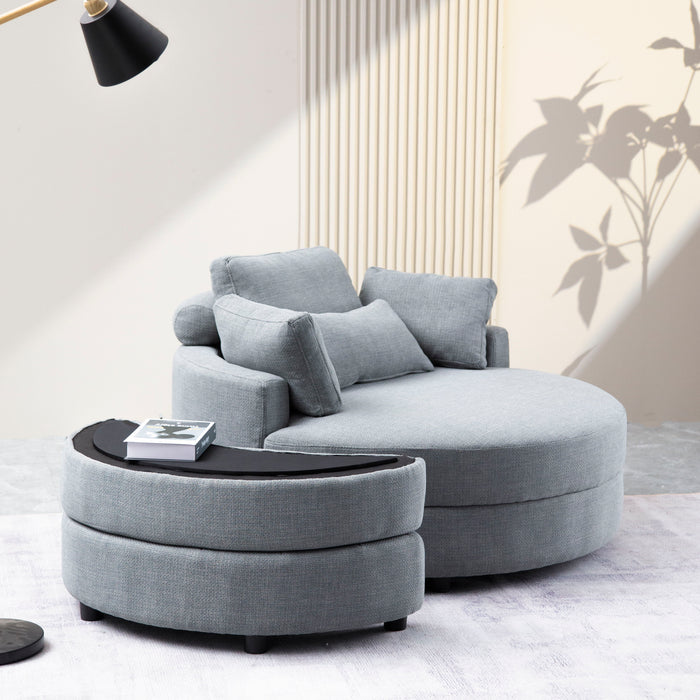 Large Round Chair With Storage Linen Fabric For Living Room Hotel With Cushions