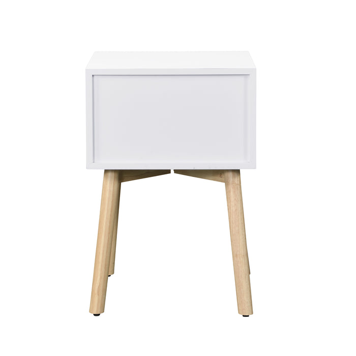 Modern Side Table With 2 Drawer, Mid-Century Storage Cabinet For Bedroom - White