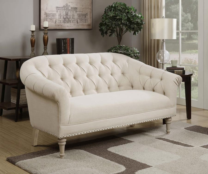 Accents : Settees - Natural - Tufted Back Settee With Roll Arm Natural