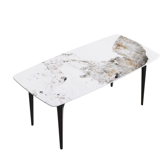 70.87" Modern Artificial Stone Pandora White Curved Black Metal Leg Dining Table - Antique White