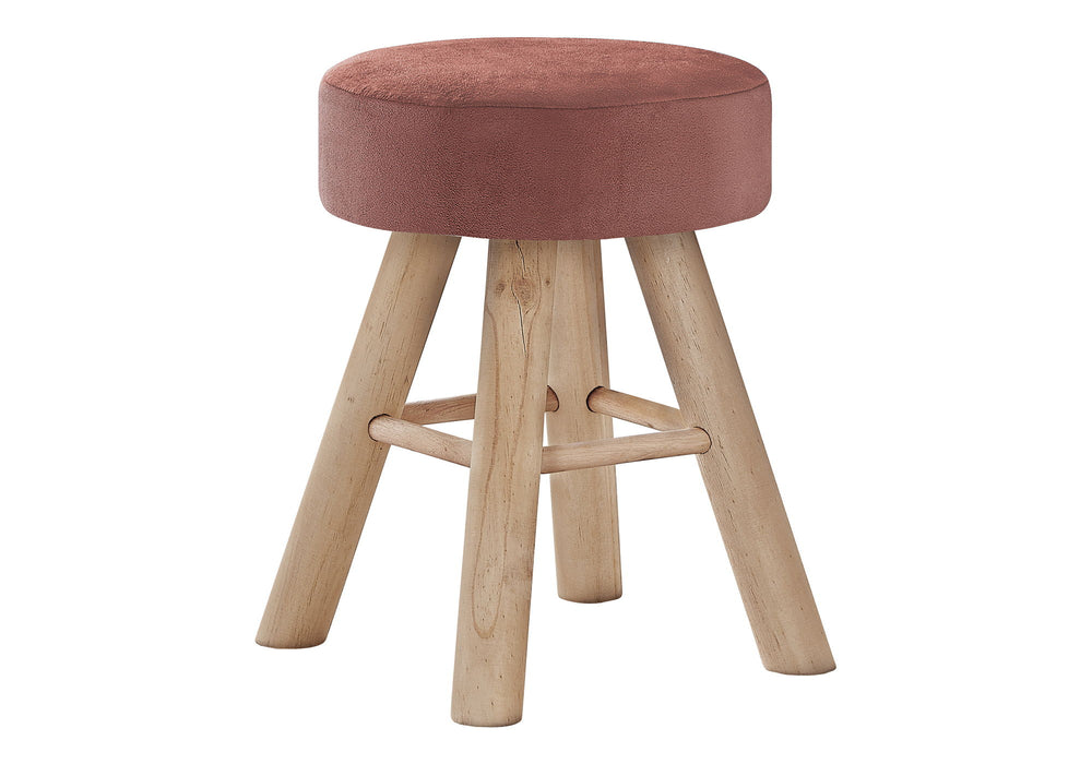 Ottoman, Pouf, Footrest, Foot Stool, Round Velvet, Natural Wood Legs, Contemporary, Modern - Pink