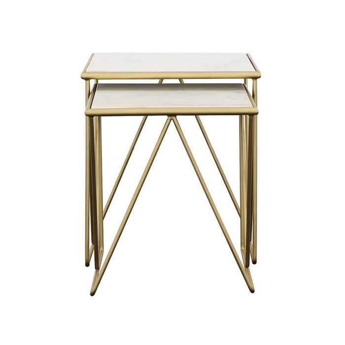 2-piece Nesting Table Set White And Gold