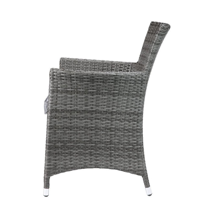 Tashelle - Patio Bistro Set - Gray Fabric & Gray Wicker