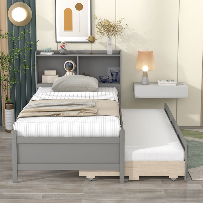 Twin Bed With Twin Trundle, Drawers - Gray