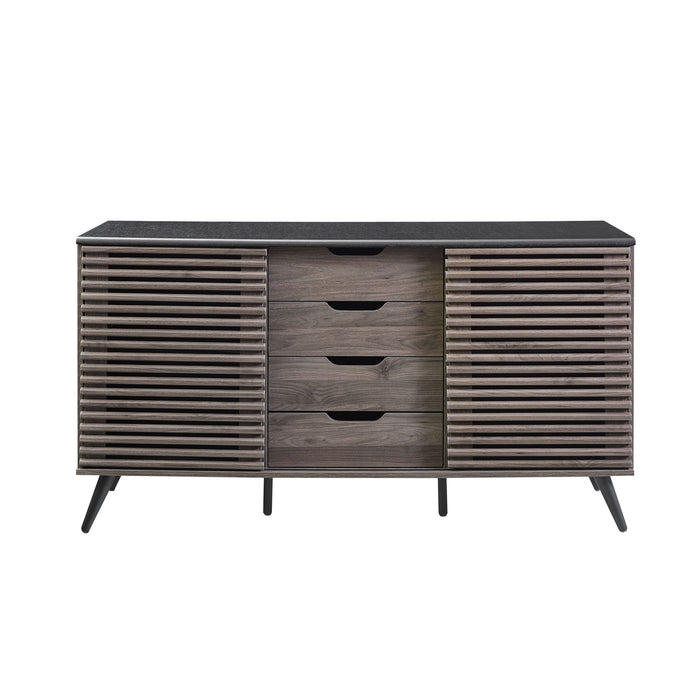 Contemporary Sliding Slat Door Sideboard - Ebony / Slate Gray