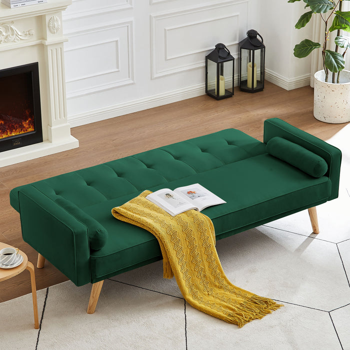 Mid-Century Chesterfield Sofa Couch, Modern Love Seats Sofa Furniture, Upholstered Button Tufted Couch With 2 Bolster Pillows For Living Room Apartment - Green