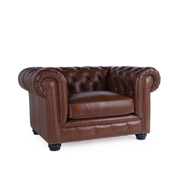 Traditional Tufted Leather Chesterfield Nailhead Chair