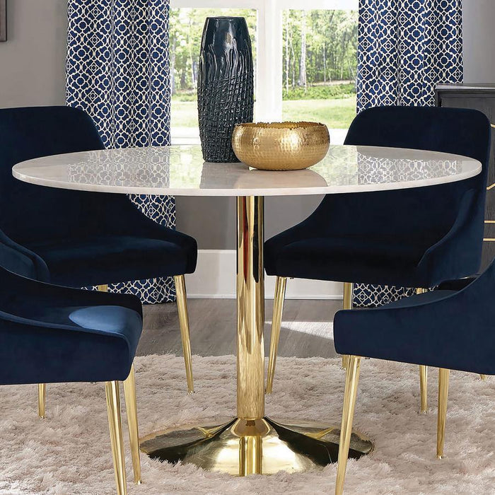 Kella Round Dining Table Natural Marble And Gold