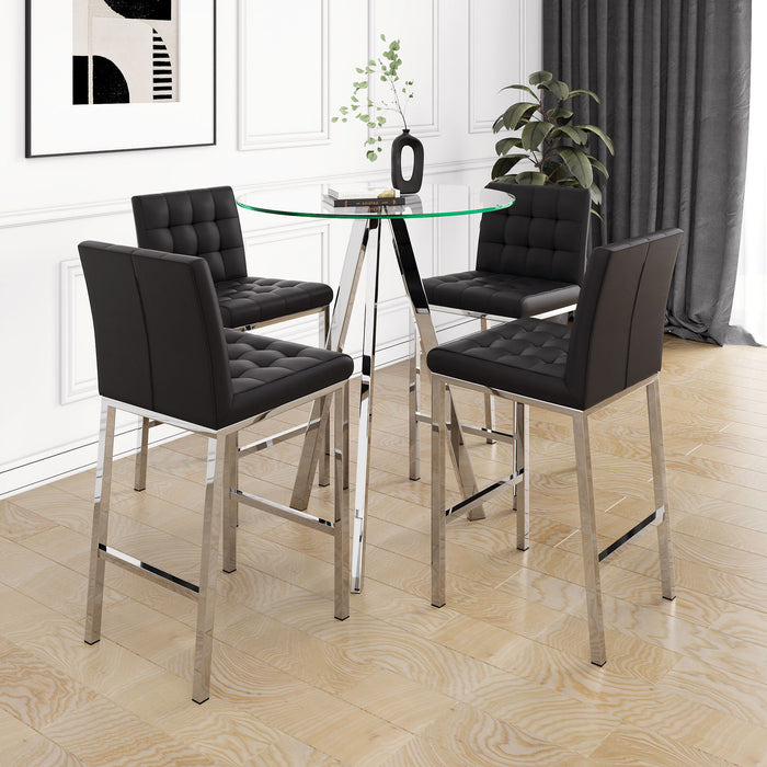 Stylish PU Fabric Design, Electroplated Metal Legs, Round Tempered Glass Table Top, Bar Chair Cover, Suitable For Bars, Restaurants, Bedroom Bar Chairs With Chrome Legs