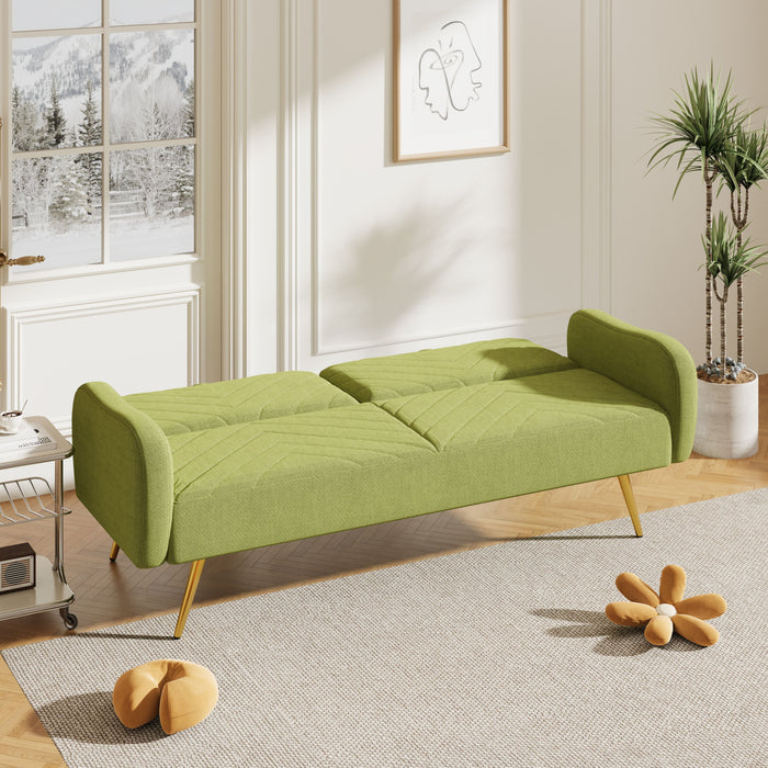 Fabric Double Sofa With Split Backrest And Two Throw Pillows, Suitable For Living Room, Apartment, Home Office - Green