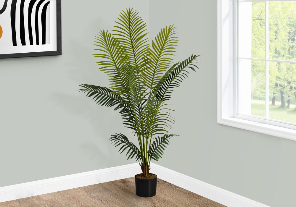 Artificial Plant, 57" Tall, Palm Tree, Indoor, Faux, Fake, Floor, Greenery, Potted, Real Touch, Decorative - Green / Black