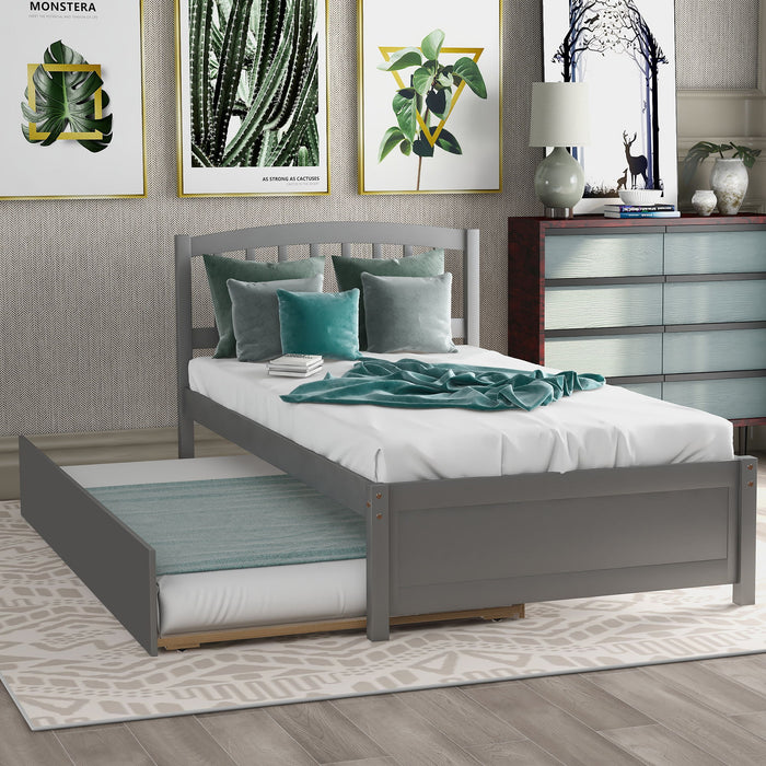 Twin Size Platform Bed Wood Bed Frame With Trundle