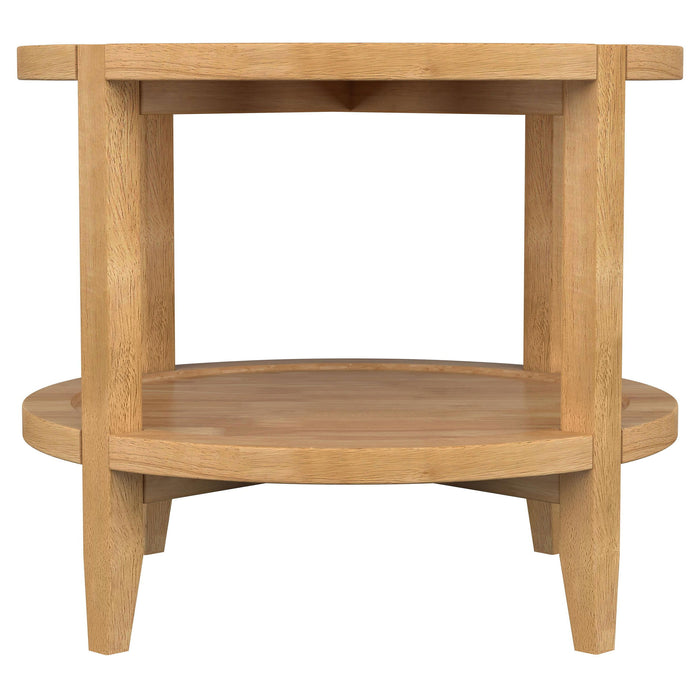 Camillo - Round Solid Wood End Table With Shelf - Maple Brown