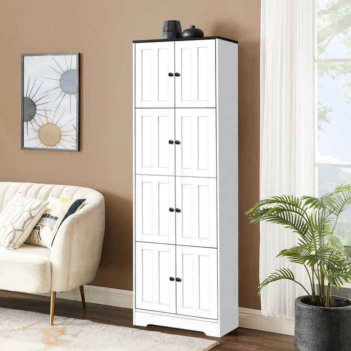 Tall Storage Cabinet With 8 Doors And 4 Shelves, Wall Storage Cabinet For Living Room, Kitchen, Office, Bedroom, Bathroom