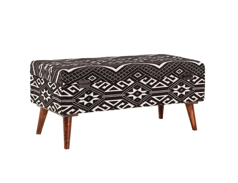 Accent : Benches & Ottomans - Black - Upholstered Storage Bench Black And White