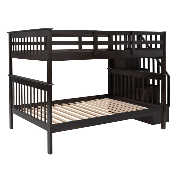 Stairway Full Over Full Bunk Bed With Storage And Guard Rail For Bedroom, Dorm - Espresso