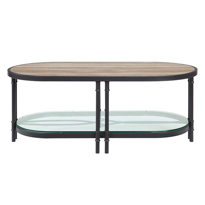 Brantley - Coffee Table - Oak & Sandy Black Finish - Metal - 18"