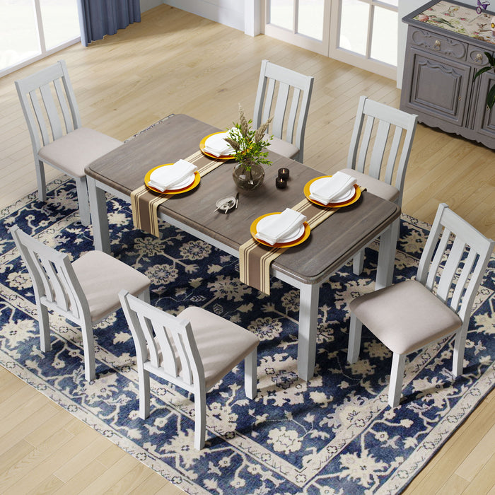 Dining Table Set Retro Style With Extendable Table And Upholstered Chairs