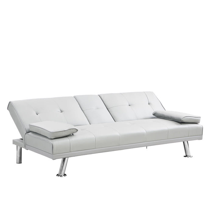 Futon Sofa Bed With Armrest Two Holders Wood Frame, Stainless Leg