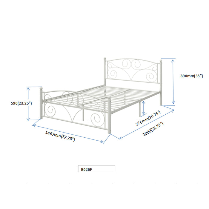 Full With Metal Frame Bed - White