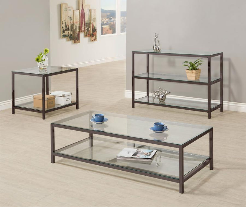 Living Room: Glass Top Occasional Tables - Ontario Sofa Table With Glass Shelf Black Nickel