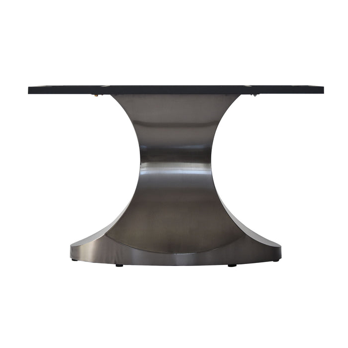 70.84" Modern Artificial Stone Panel Gray Stainless Steel Curved Legs, Can Accommodate 6-8 People - Black