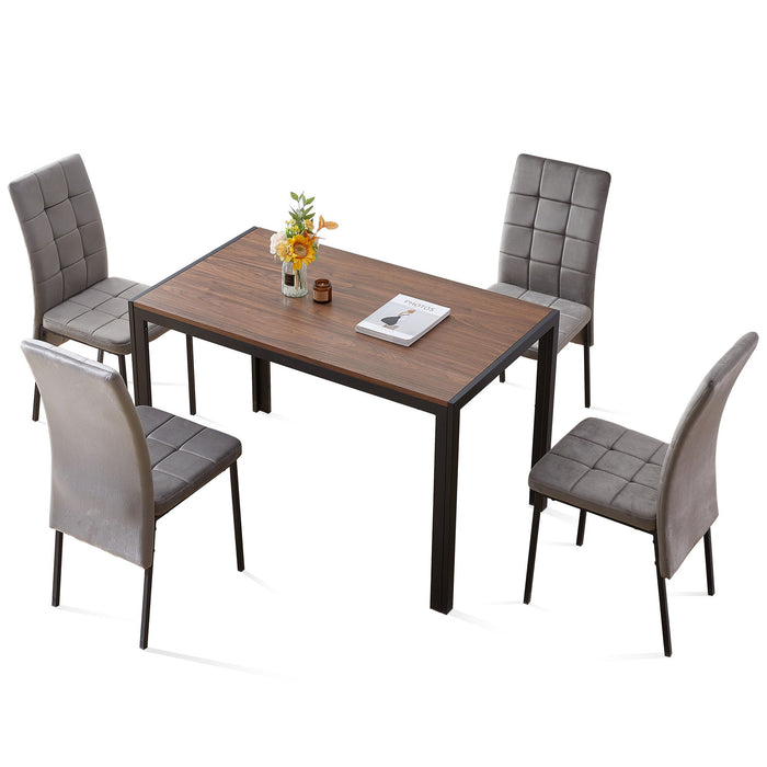 5 Piece Dining Set Including Velvet High Back Nordic Dining Chair & Creative Design Dining Table