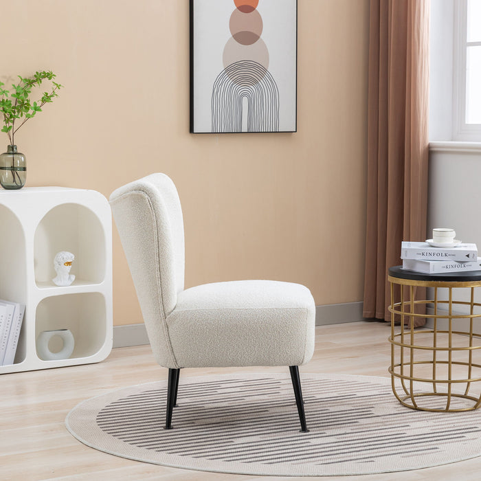 Boucle Upholstered Armless Accent Chair Modern Slipper Chair, Cozy Curved Wingback Armchair, Corner Side Chair