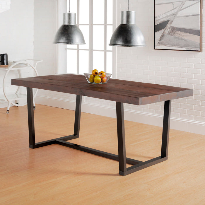 Modern Distressed Solid Wood And Metal Open Frame Dining Table