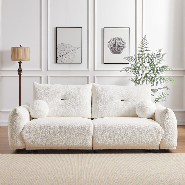 Lamb's Wool 2-Seater Cushion Sofa 90'' Comfortable Sofa For Living Room Bedroom And Other Casual Spaces Lamb's Wool Sofa With 2 Cushions And 2 Ball Pillows