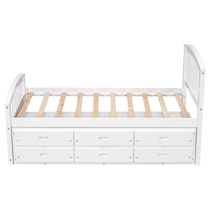 Platform Storage Bed Solid Wood Bed With 6 Drawers