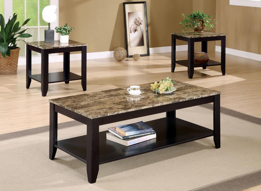 Living Room : Occasional Sets - 3-piece Occasional Table Set With Shelf Cappuccino