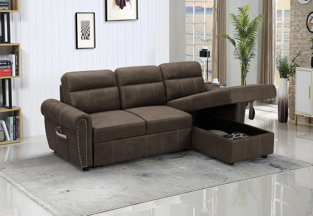 Hugo - Reversible Sleeper Sectional Sofa Chaise With USB Charger - Brown