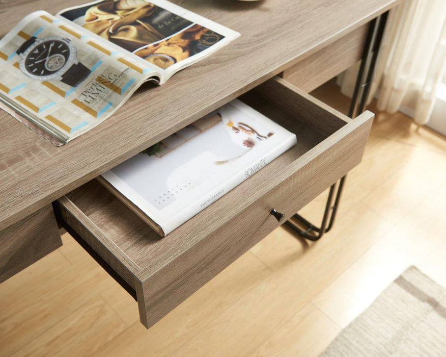 Computer Desk Writing Desk With One Drawer Metal Legs And USB Outlet Port - Brown & Black Metal