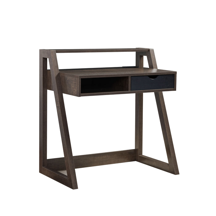 Home Office Desk With Drawer And Power Outlet/USB - Walnut Oak & Black