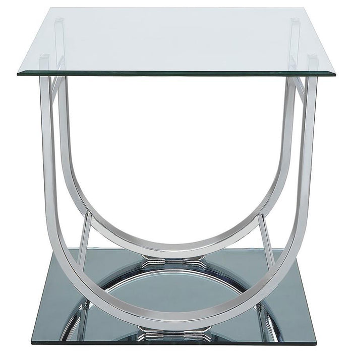 Living Room: Glass Top Occasional Tables - U-shaped End Table Chrome