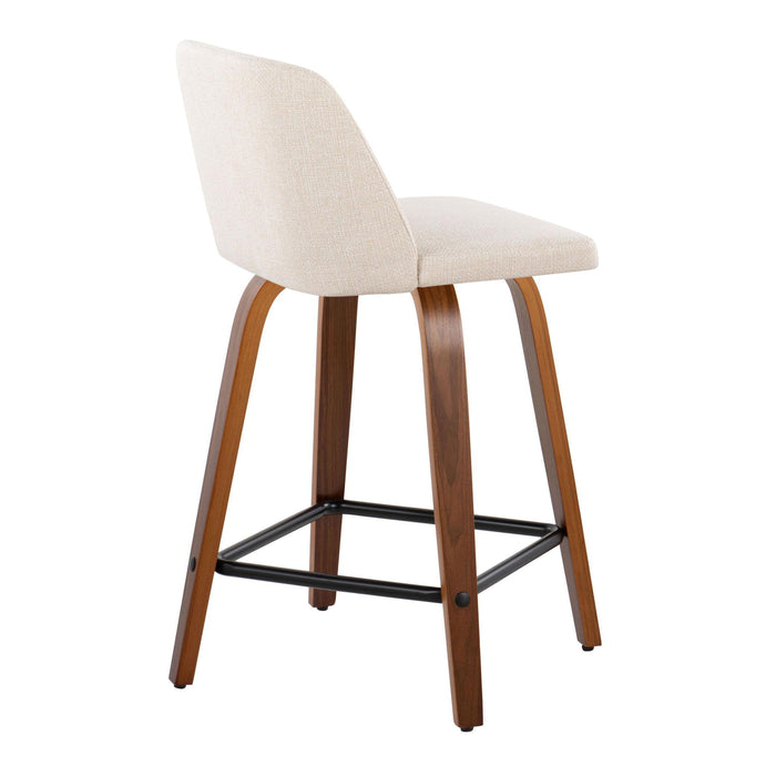 Toriano - Mid Century Modern Fixed Height Counter Stool With Swivel & Square Footrest (Set of 2)