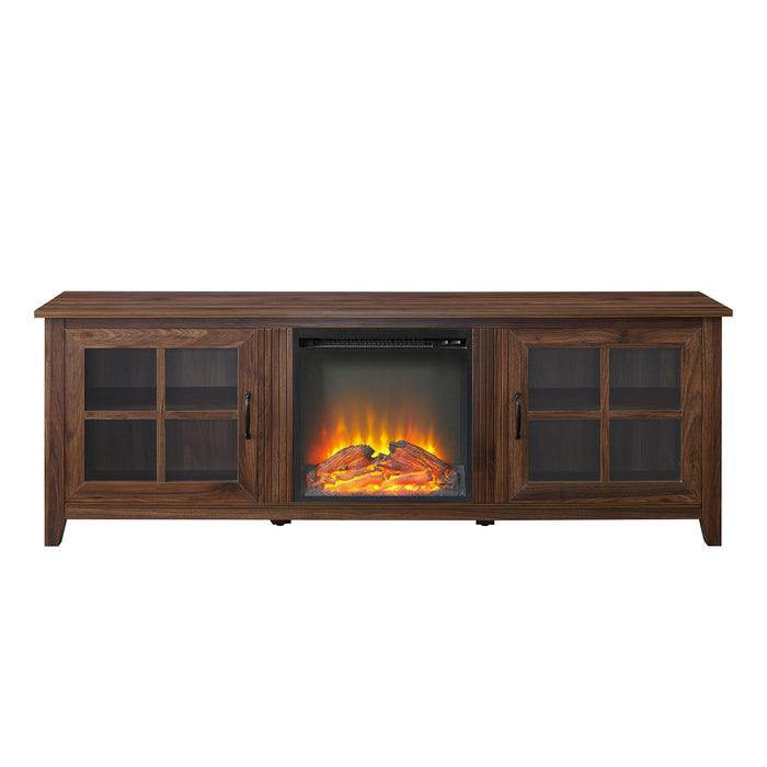 Modern Farmhouse 2 Door Glass Windowpane 70" Fireplace TV Stand For 80" TVs